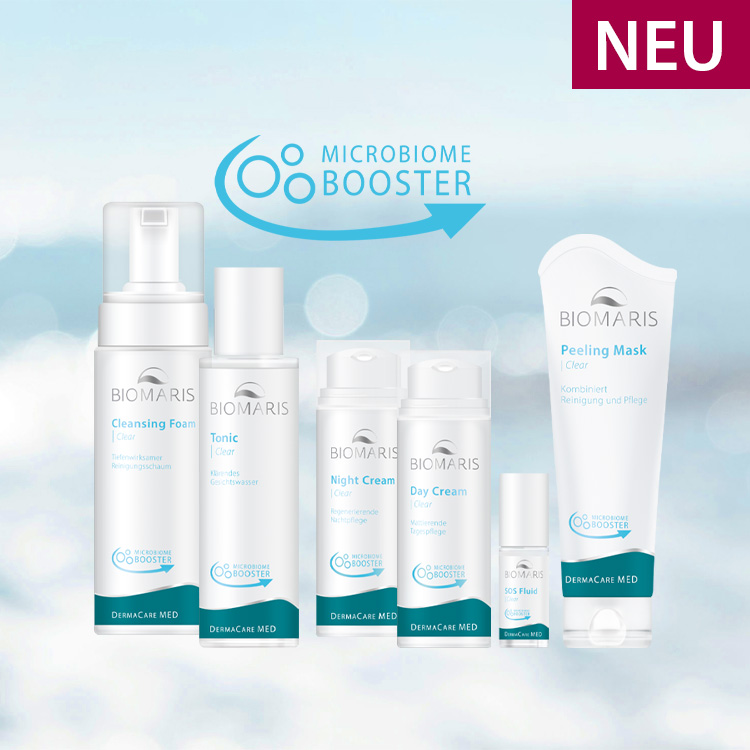 DermaCare MED Clear Serie mit Microbiome Booster: Cleansing Foam, Tonic, Night Cream, Day Cream, SOS Fluid, Peeling Mask