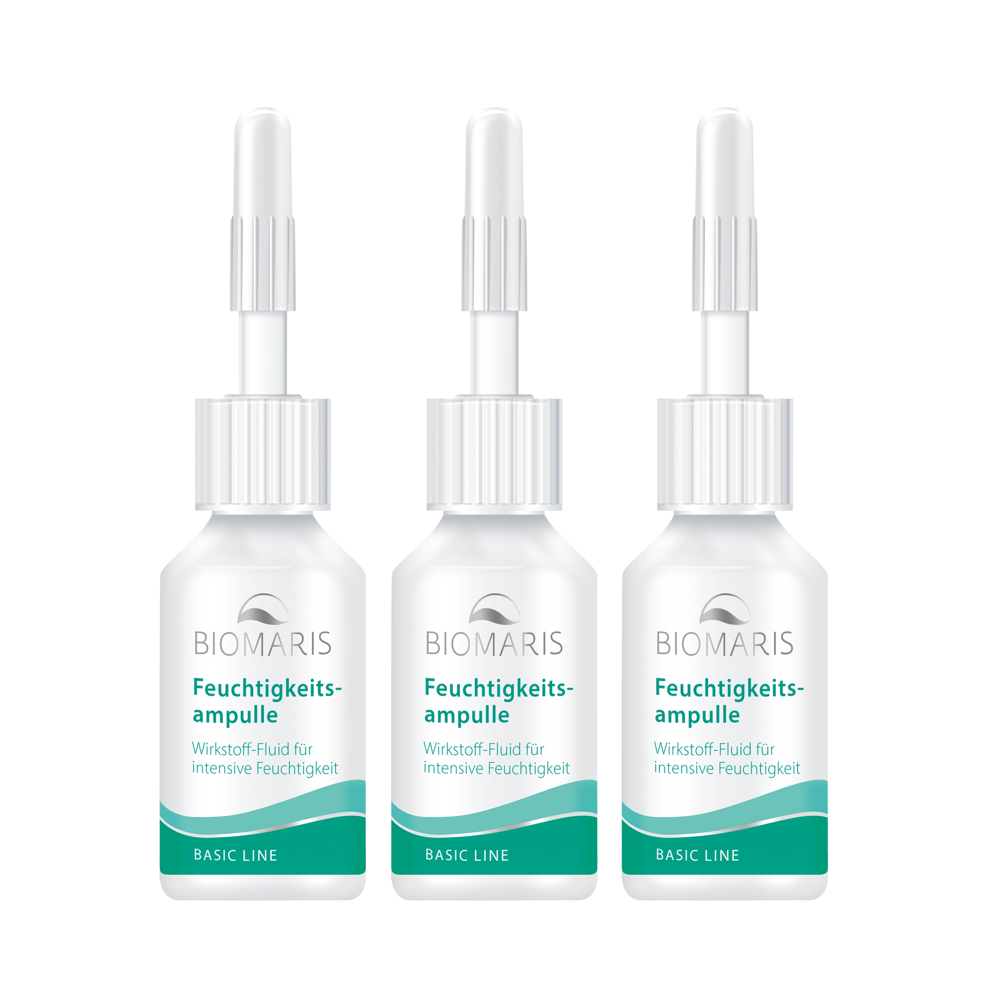 Drei Feuchtigkeitsampullen mit Wirkstoff-Fluid 