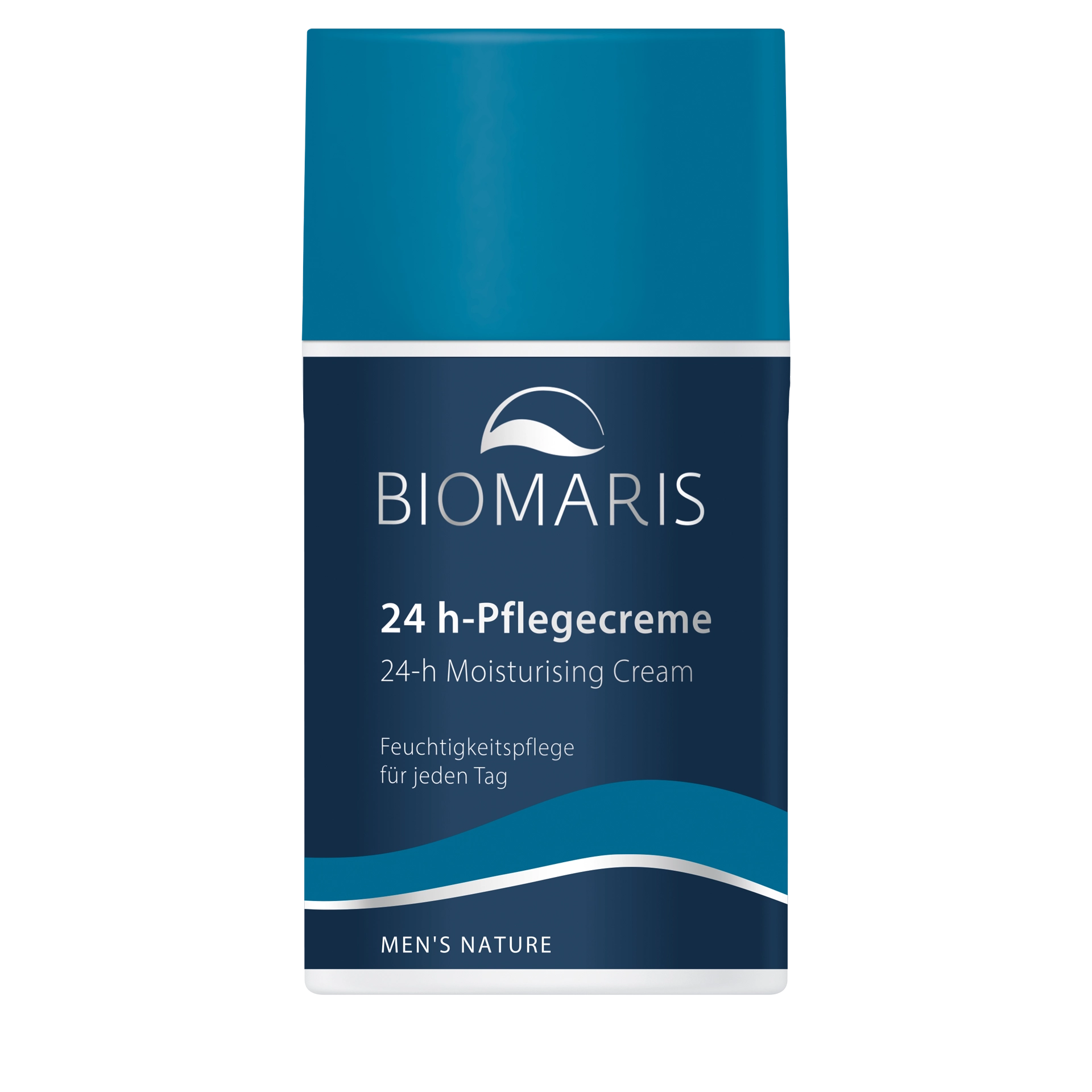 24 h-Pflegecreme für Männer im Pumpspender mit blauem Etikett