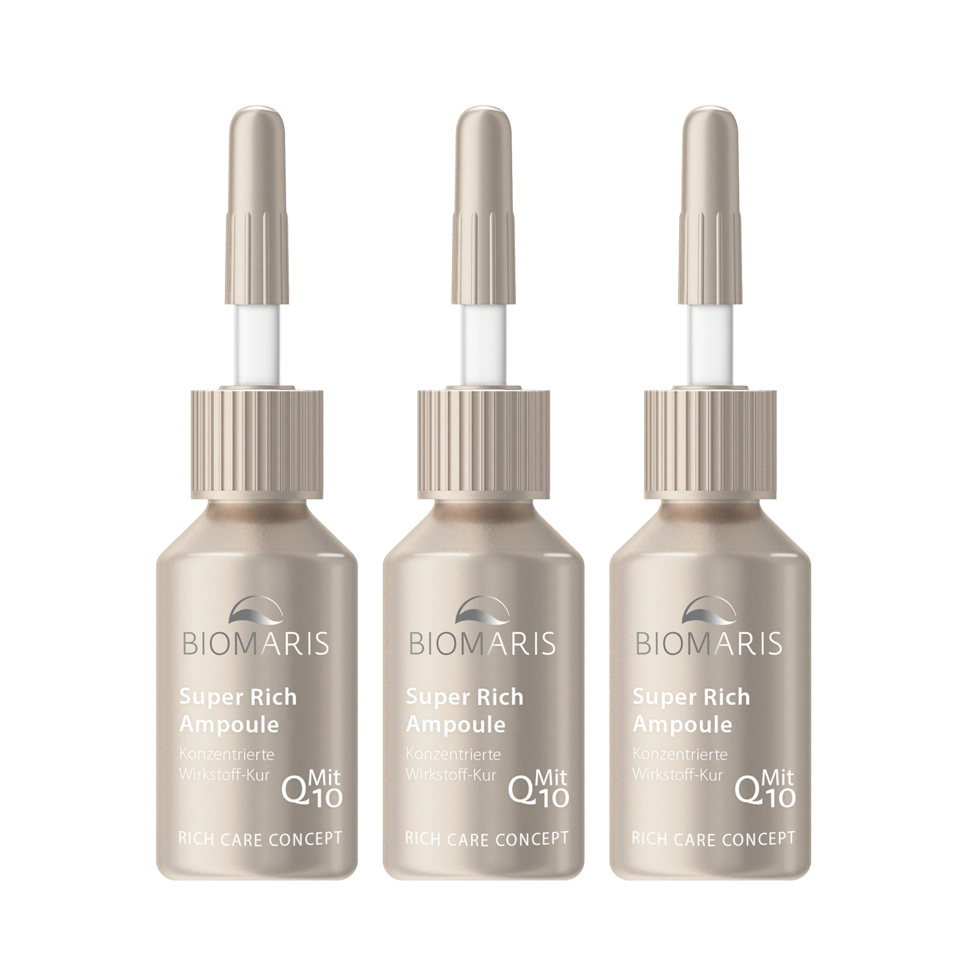 Drei Super Rich Ampoules in schlickfarbenen Ampullen mit Q10 
